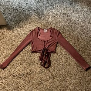wrap around long sleeve crop top